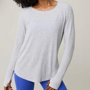 New Aerie Thumbs Up Ribbed Raglan Long Sleeve Top, Gray